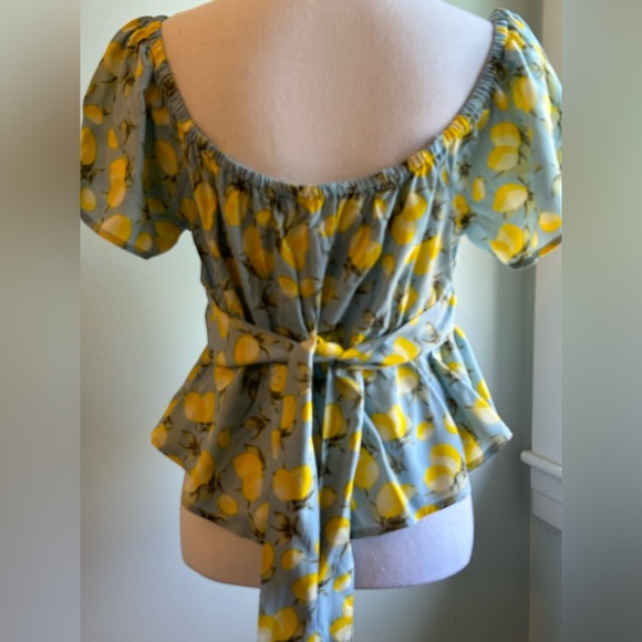 Derek Heart Pastel Blue with Lemon Print Off-The-Shoulder Blouse - Picture 4 of 9